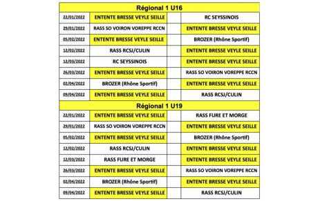 Calendrier U19/U16 Régional 1