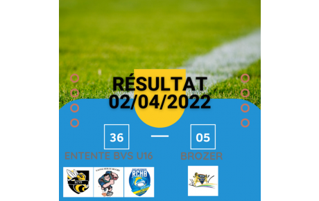 Résultat U16 2 avril 2022